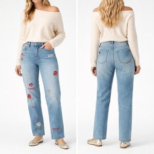 Driftwood Love Notes Jordie Straight Leg Embroidered Jeans Boho Size 16 J1816